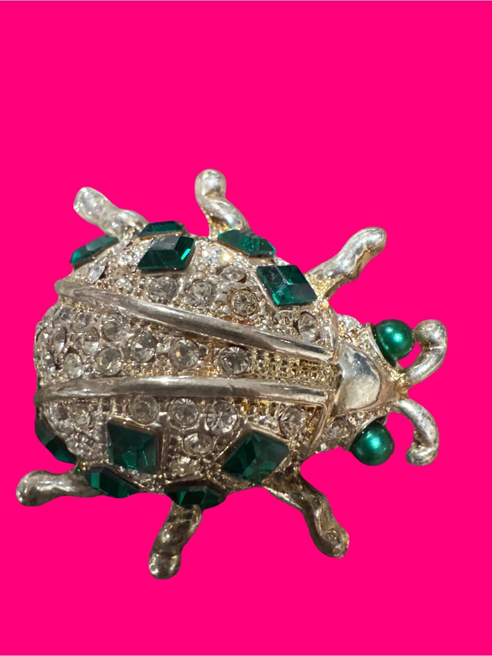 Crystal and Emerald Green Beetle Brooch